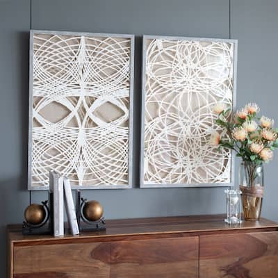 23.5x1x35.5 inch S/2 Leaf Shadow Box Wall Decorate - White+Grey