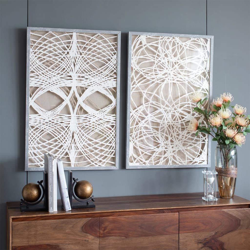 23.5x1x35.5 inch S/2 Leaf Shadow Box Wall Decorate - White+Grey