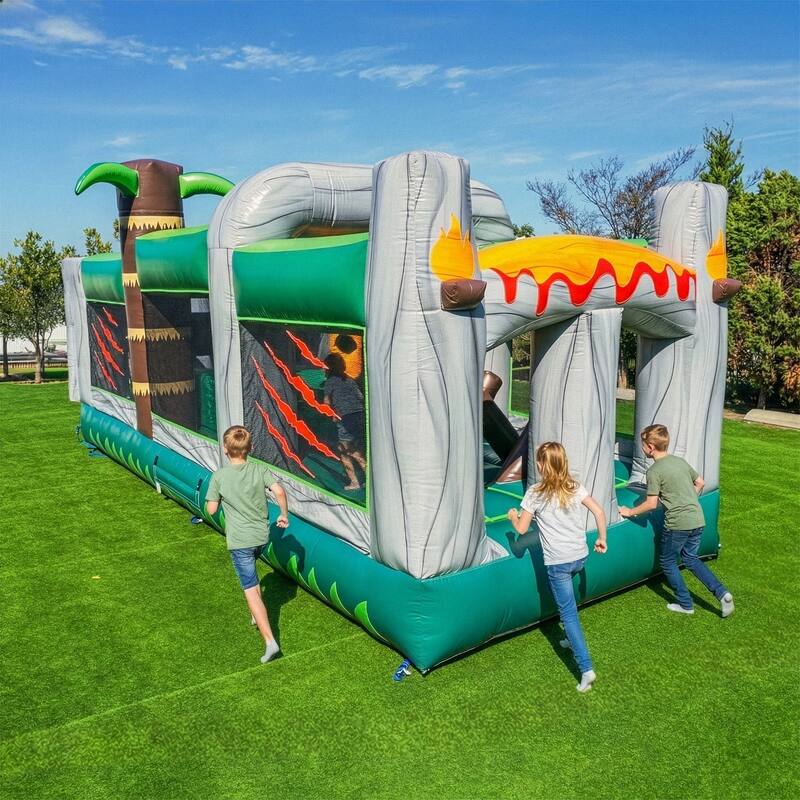 HeroKiddo T-Rex Adventure 20' Inflatable Obstacle Course, Commercial Grade PVC Vinyl, for Kids and Adults, with Air Blower