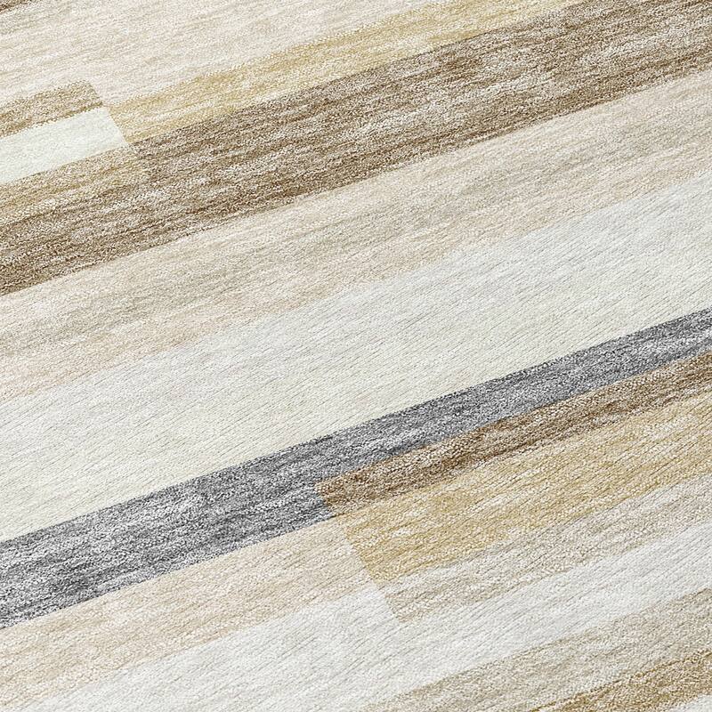 Machine Washable Indoor/ Outdoor Modern Stripes Chantille Rug