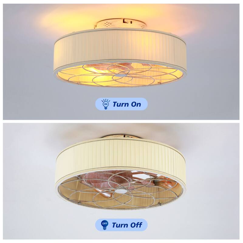 20" Caged Ceiling Fans Flush Mount,Low Profile Fabric Farmhouse Ceiling Fan with Remote Control - N/A