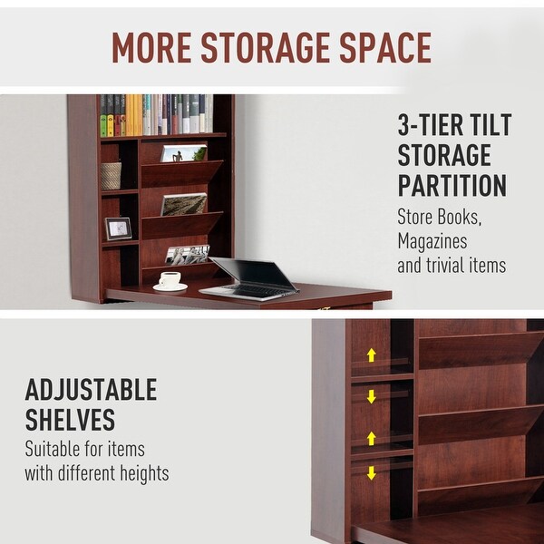 Homcom compact fold out wall hot sale mounted convertible desk with storage