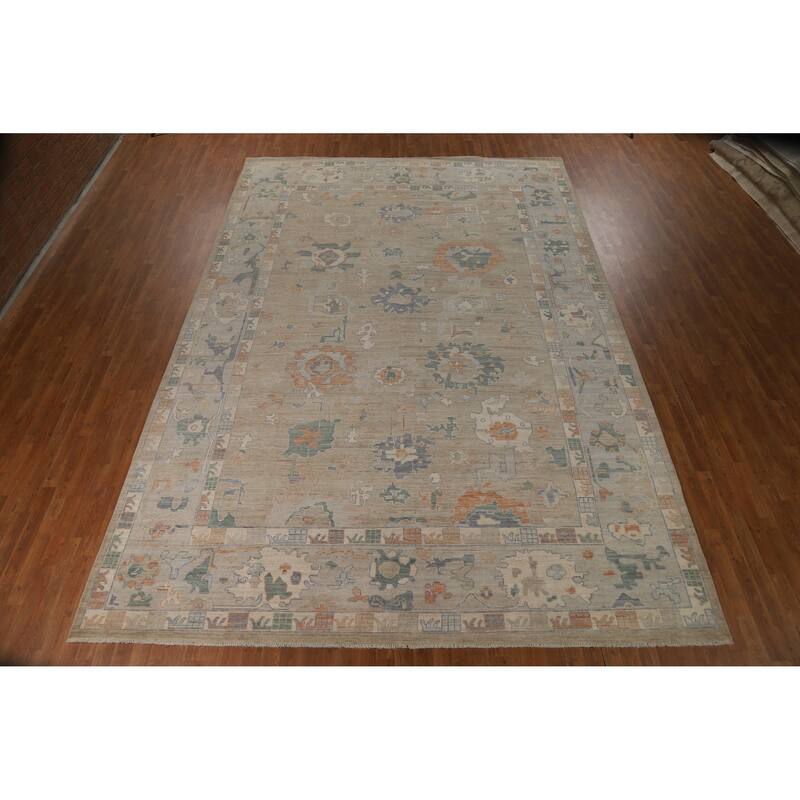 Vegetable Dye Oushak Turkish Large Rug Hand-Knotted Floral Wool Carpet - 9'11"x 14'8"