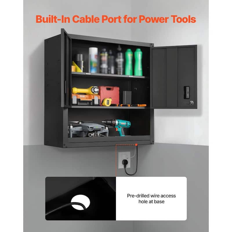 30 Inch Matte Black Metal Wall Storage Cabinet with Adjustable Shelves and Lockable Doors - 30” x 12.01” x 30”