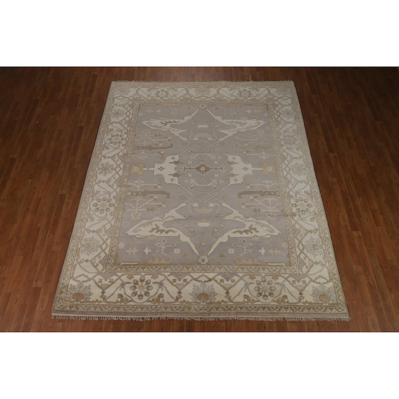 Gray Oushak Style Area Rug Hand-Knotted Wool Carpet - 8'1" x 10'0"