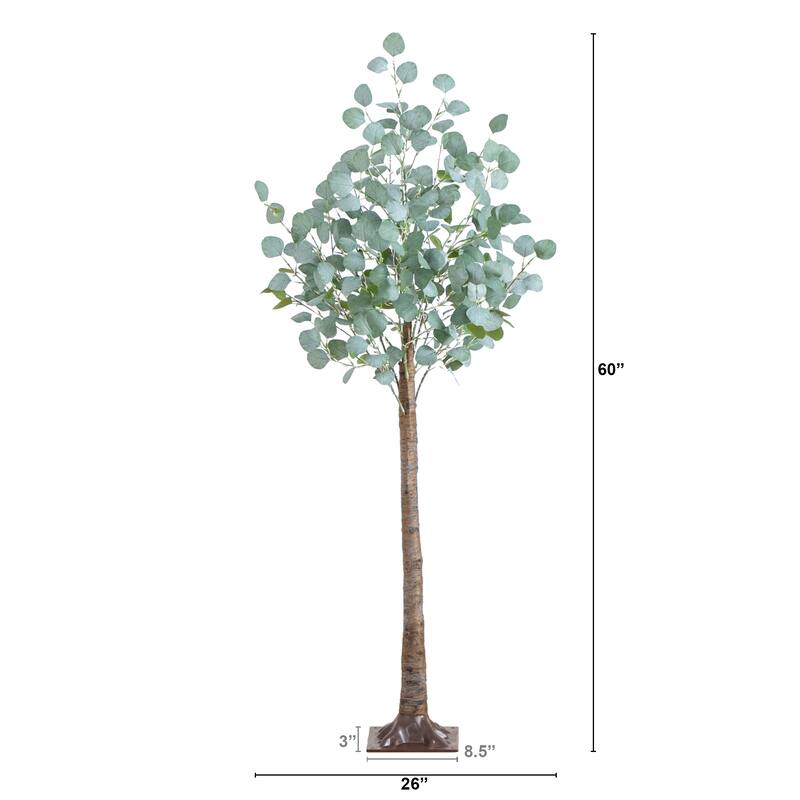 Pre-Lit Eucalyptus Artificial Tree on Metal Base - 5' - Warm White LED Lights