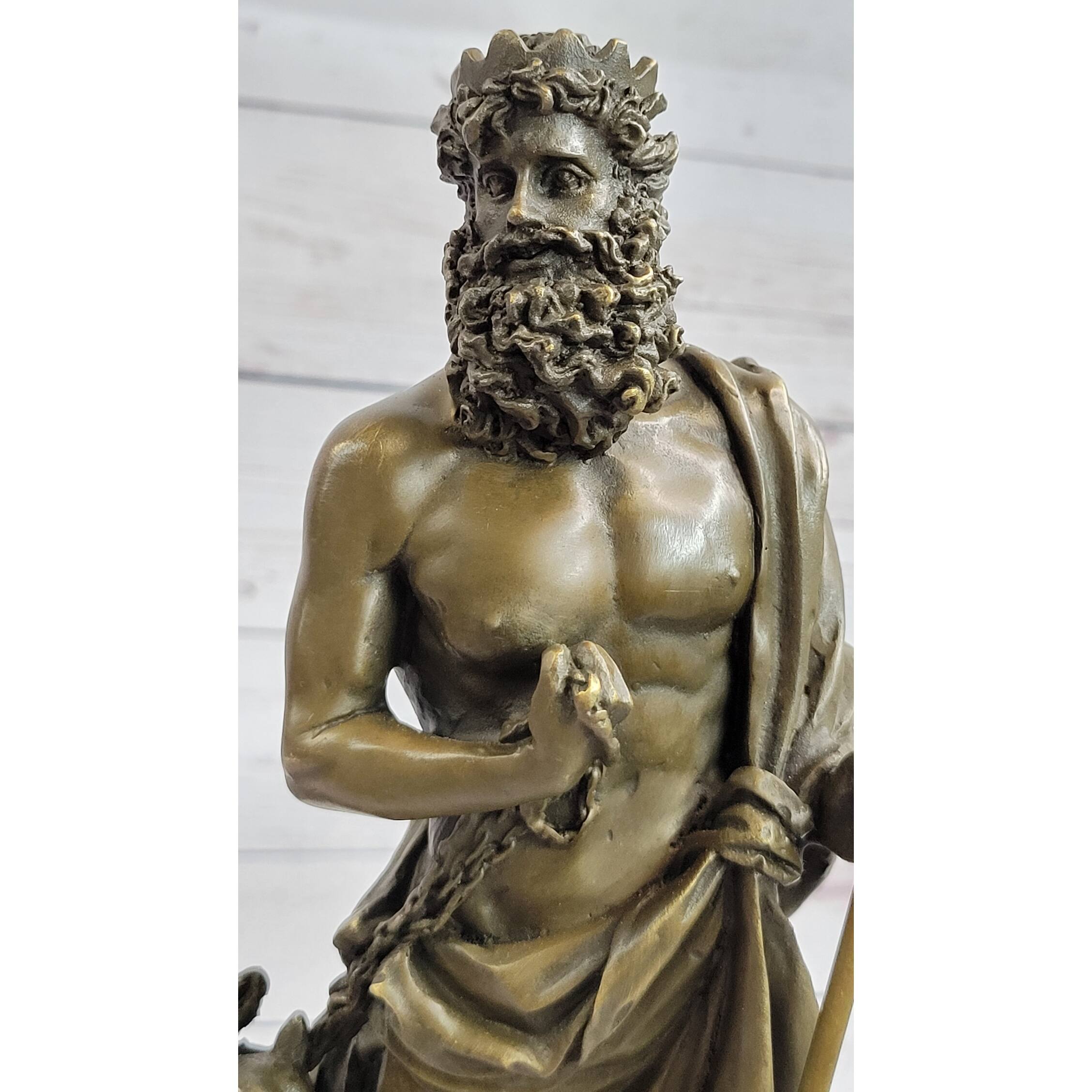 Signed Phidas Hades Pluto With 3 Headed Dog Mythical Bronze