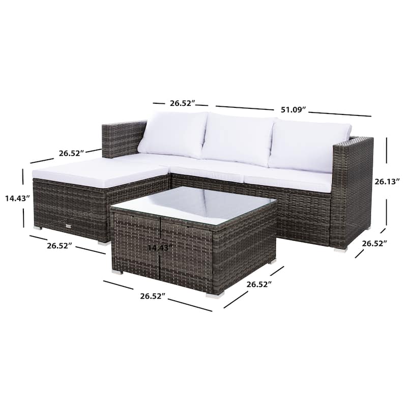 SAFAVIEH Outdoor Patio Furniture Lainey 3-Piece Sectional Conversation Set - 51W x 26D x 27H