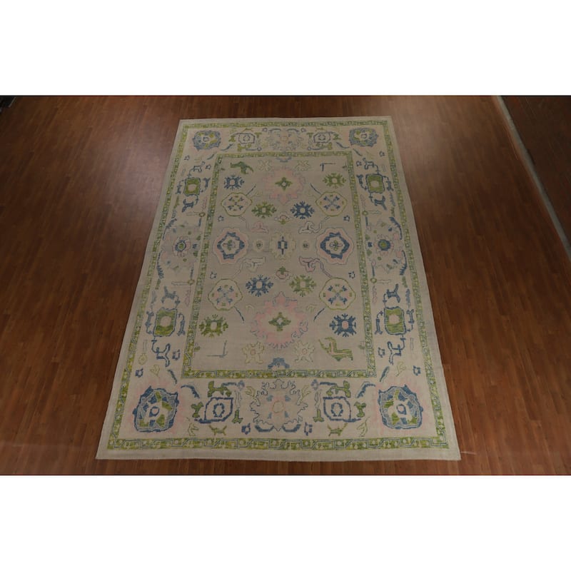 Hand Knotted Oriental 100% Wool Carpet Transitional All-Over Beige & Ivories Oushak Area Rug - 14' 5'' X 9' 7''