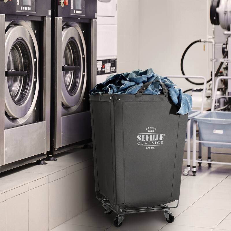 Seville Classics Commercial Heavy-Duty Canvas Laundry Removable Basket Hamper with Wheels, 18.25" D x 18.25" W x 27.5" H