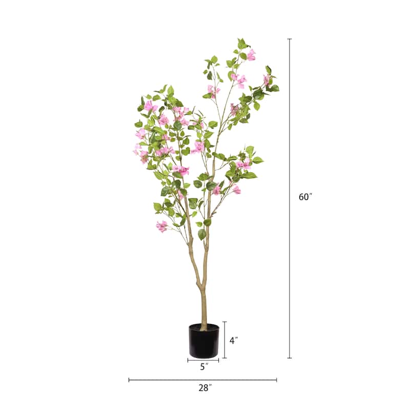 5FT Artificial Bougainvillea Tree, Realistic Fake Flowering Tree for Indoor Home Office Decor, Potted Faux Plant, 1pc/set
