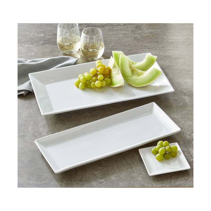 Whiteware Rectangular Serve Porcelain Dinnerware Serving Tray Platter, 17.25L x 7.0W x 1.18H Dishwasher Safe