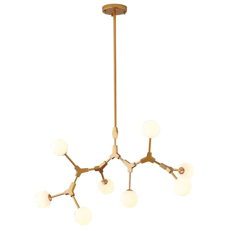 8-Light Gold Chandelier With Milk White Glass Shades