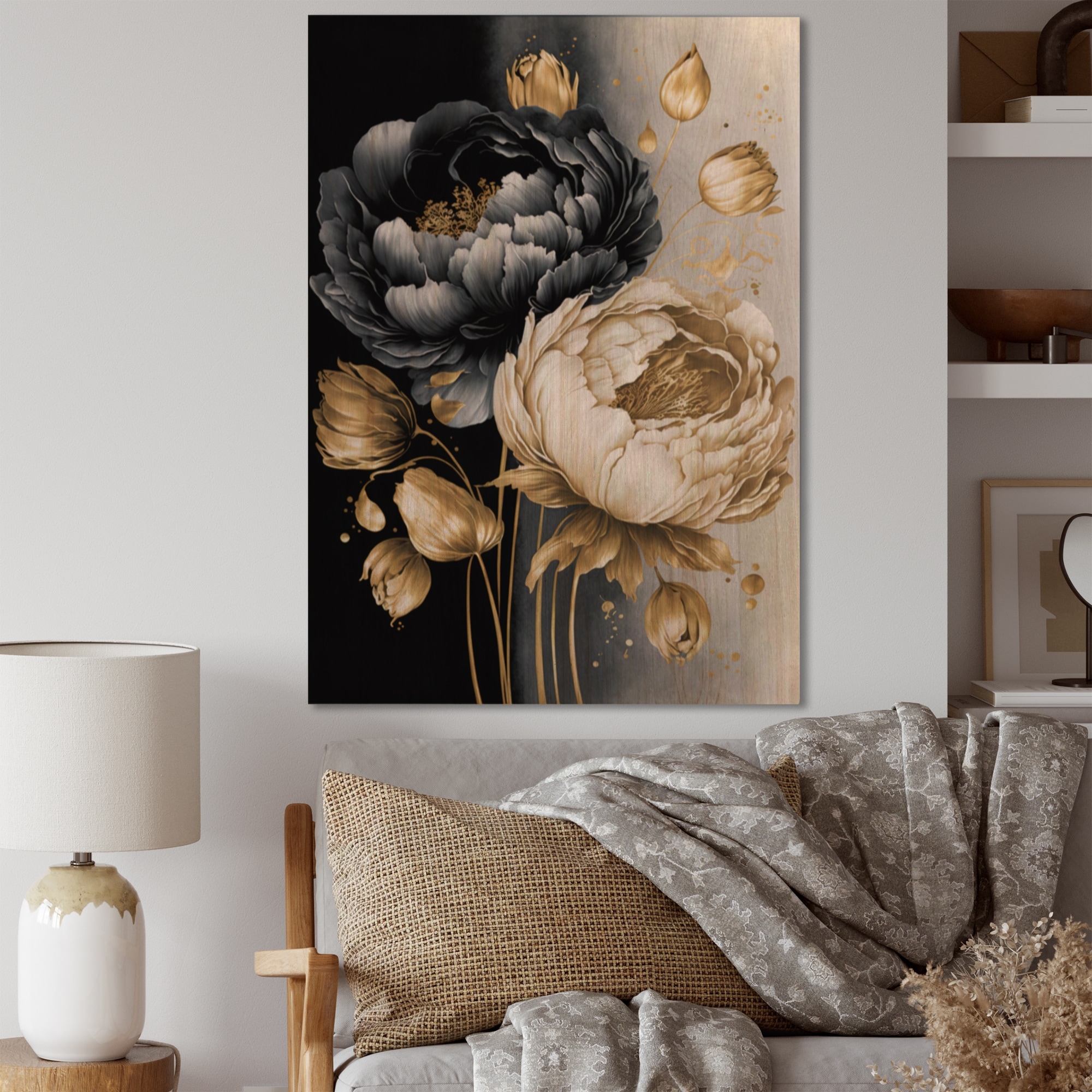 Designart undefinedBlack And White Watercolor Roses IVundefined Floral  Tulip Wood Wall Art Natural Pine Wood On Sale Bed Bath  Beyond  37861112
