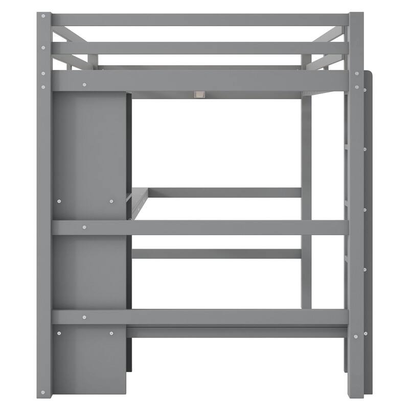 Full Size Loft Bed with Built-in Shelves and Desk, Multi-functional Bookcase Storage Bed Frame