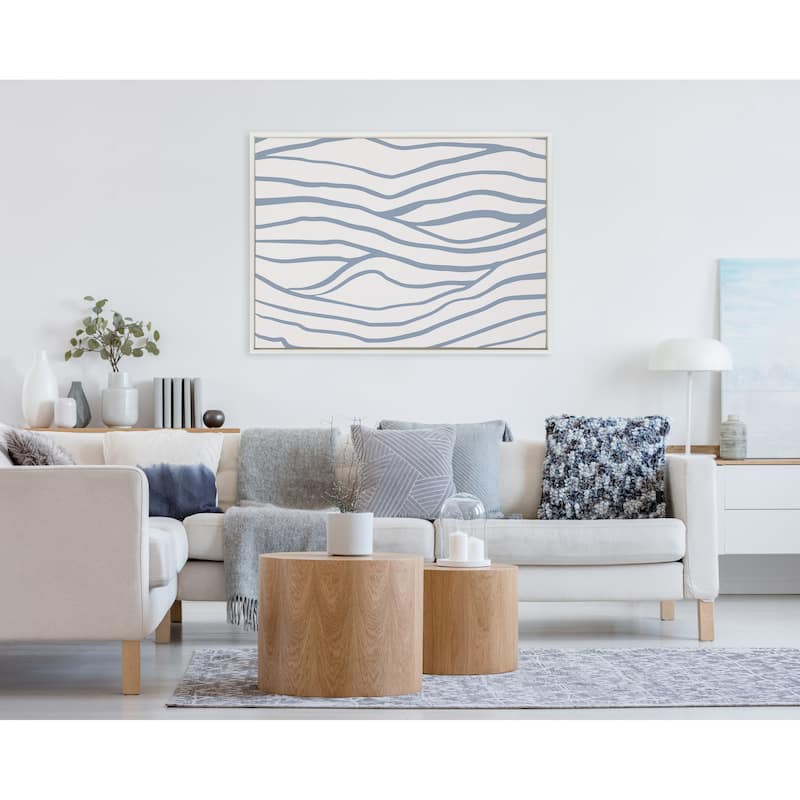 Kate and Laurel Sylvie Simple Elegant Coastal Waves Framed Canvas by The Creative Bunch Studio