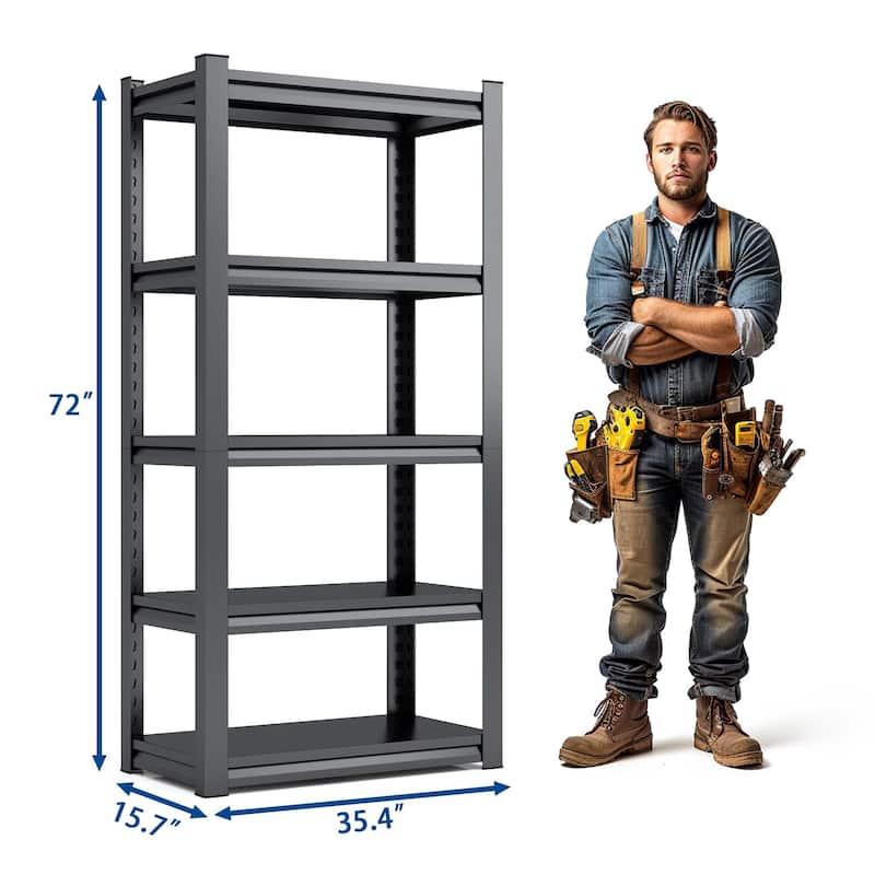 72"H 5 Tier Metal Shelves,2000LBS Heavy Duty Storage Shelves Adjustable Garage Shelf Unit Storage Utility Rack