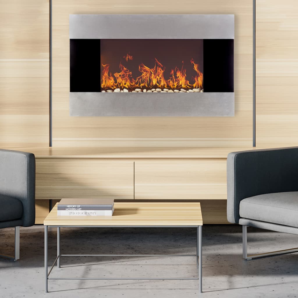 Hastings Home 36-Inch Stainless Electric Fireplace