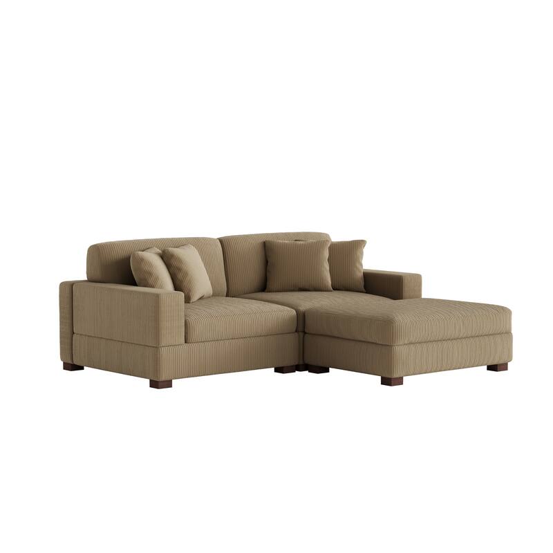 Ella 82" W/ 118" W Corduroy Modular Sectional Sofa with Ottoman