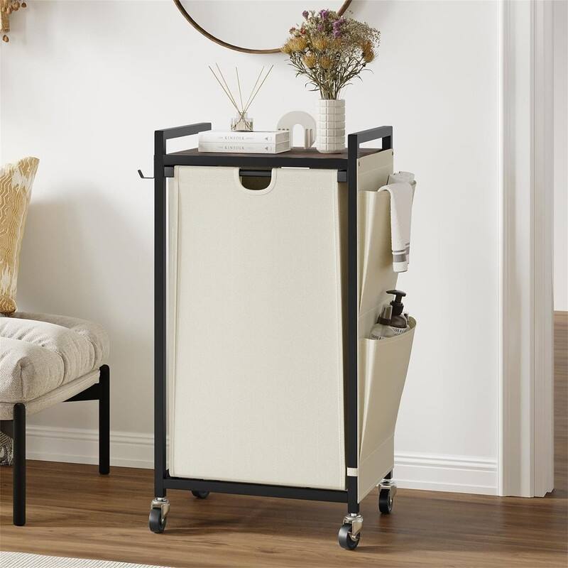 Laundry Hamper with Wheels and Shelf - 16.9"L x 13"W x 32.7"H