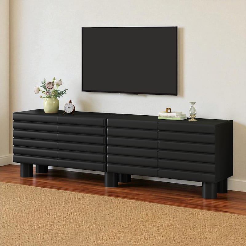 70.8 Inch Modern Cream TV Stand with Wavy Doors, 4 Cabinets, Adjustable Shelves, Cable Holes, Media Console for TVs Up to 75"