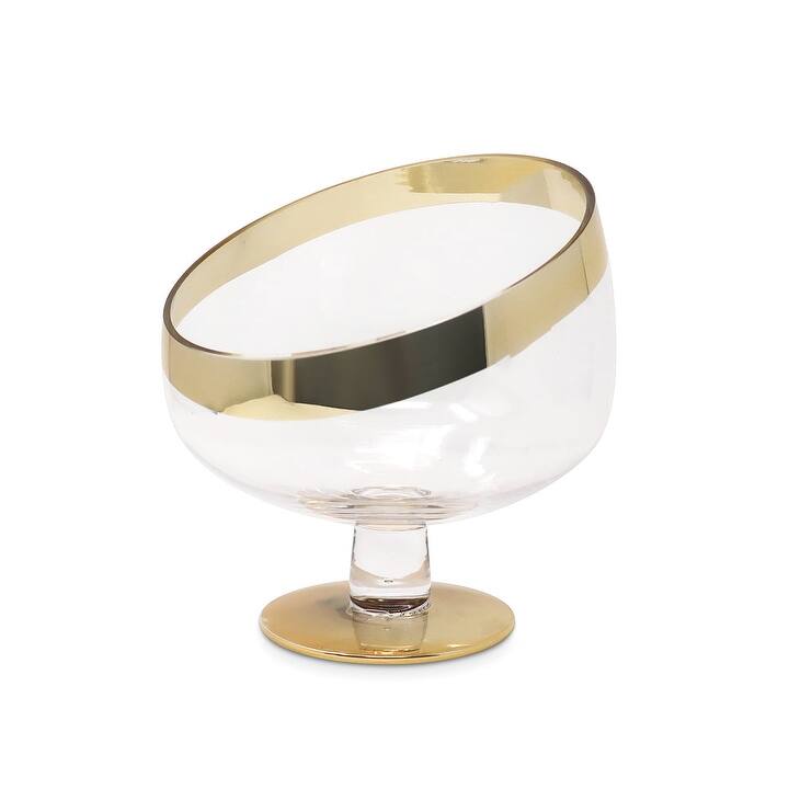 Gold Rim and Base Footed Snack Bowl, (2 sizes) - Medium