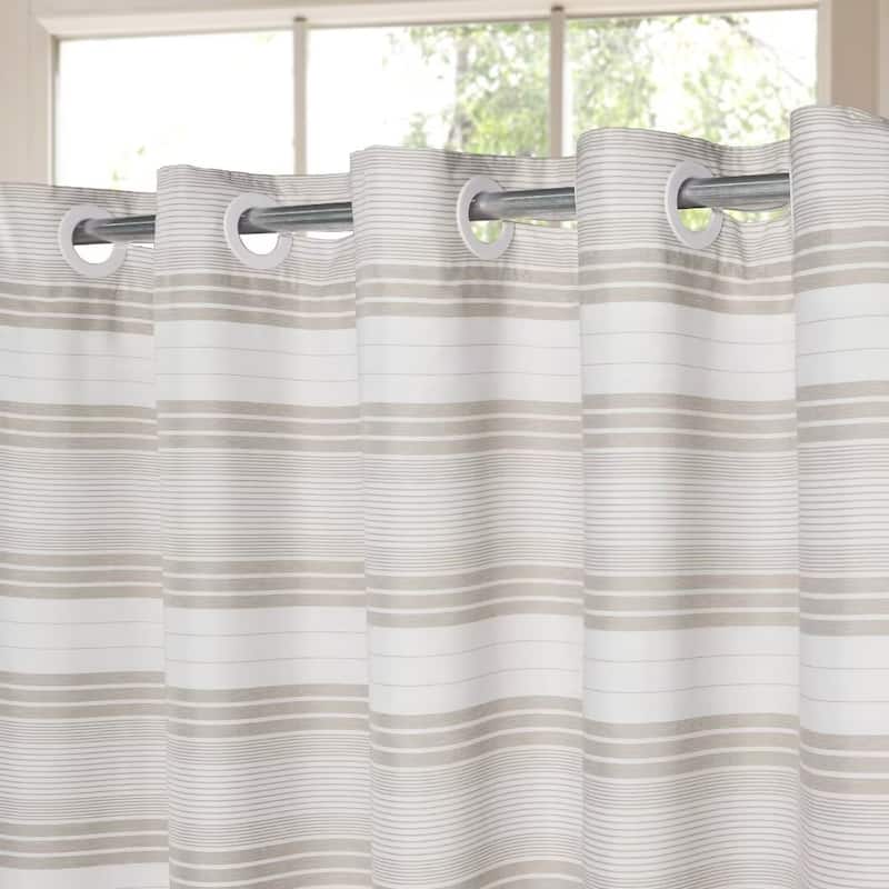 No Hooks Tassels Beach Stripe Shower Curtain with Snap-in Liner