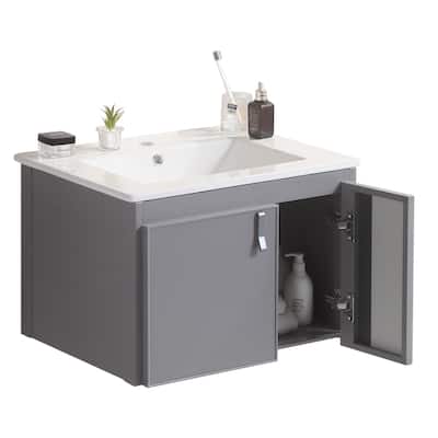 24 in. W x 19 in. D x 16 in. H Wall Mounted Bathroom Vanity with White Ceramic Sink,Soft Close Cabinet Doors