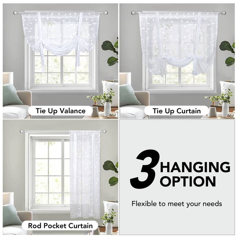 Deconovo Tie up Sheer Curtains Embroidery Pattern Shades