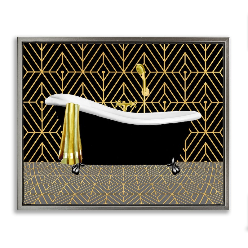 Stupell Deco Patterned Bathtub Framed Floater Canvas Wall Art Design By Conrad Knutsen - 21 x 17 - Grey