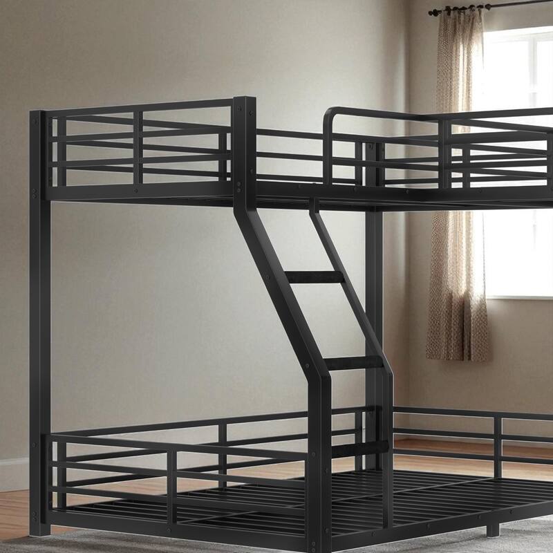 L-Shaped Metal Triple Bunk Bed with Slide & USB, Twin XL over Queen/Twin over Full with Loft, Noise-Free, Black