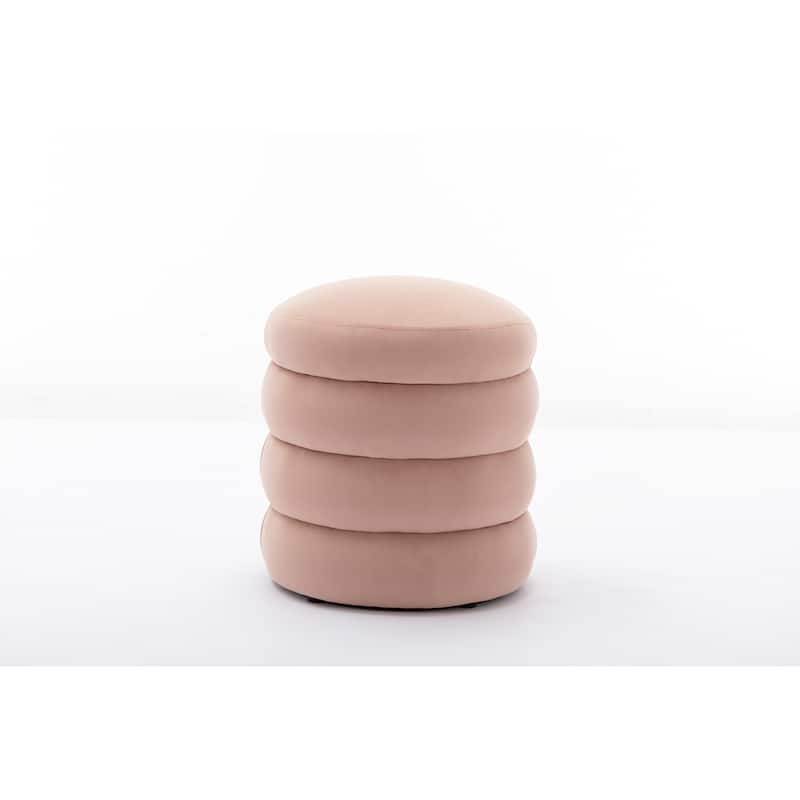 Soft Velvet Round Ottoman Footrest Stool,Pink
