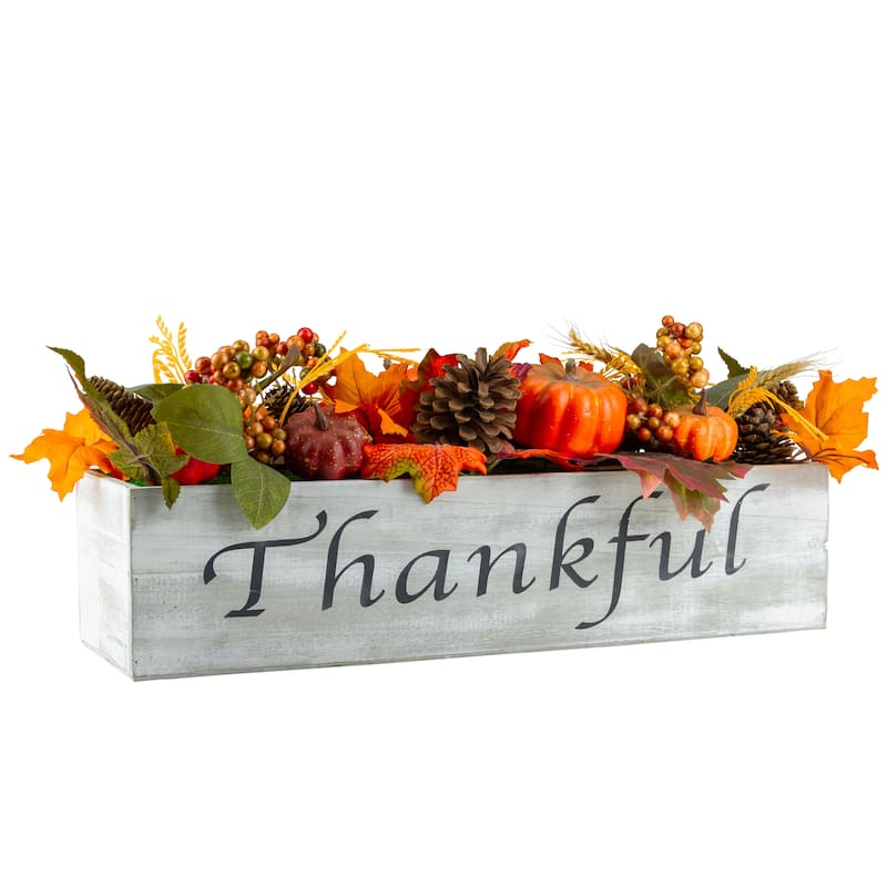 21" Autumn Arrangement a "Thankful" Rustic Wood Box Centerpiece