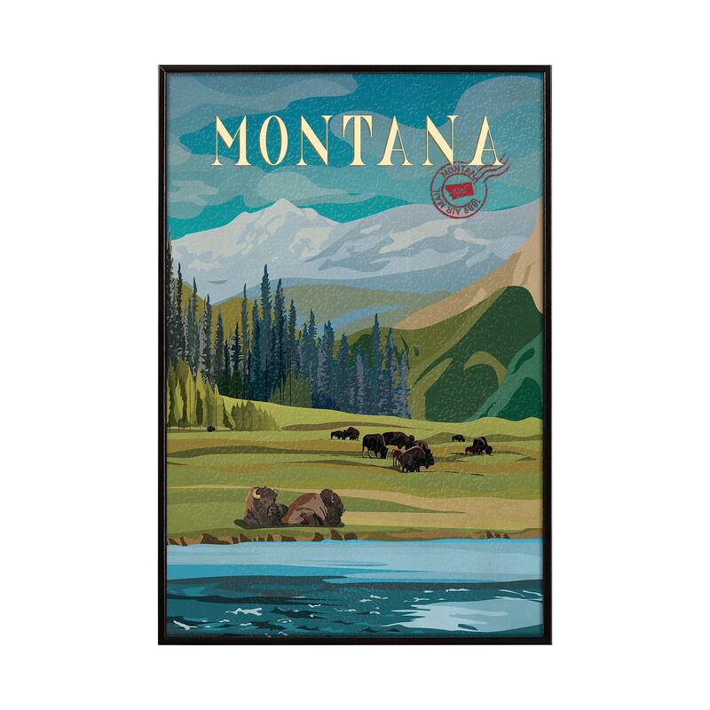 Montana Go USA by Mercana Studio a Hand Embellished Framed Art Print Series - 10.5 x 15.5 - Black
