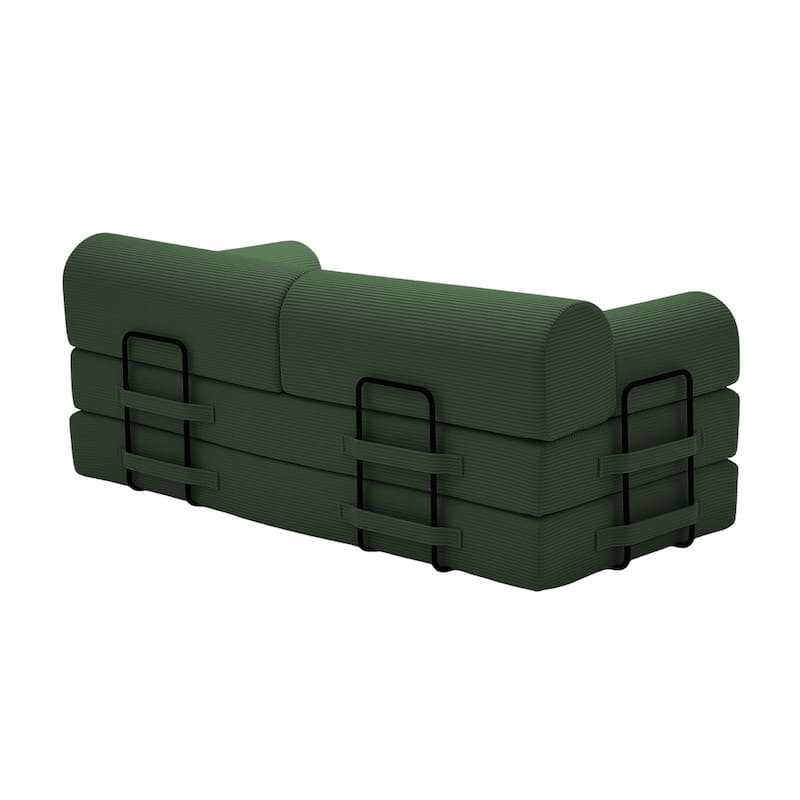 Convertible Sleeper Sofa Bed with Cylindrical Pillow, Corduroy Folding Mattress Couch with Fixed-Shape Frame for Bedroom