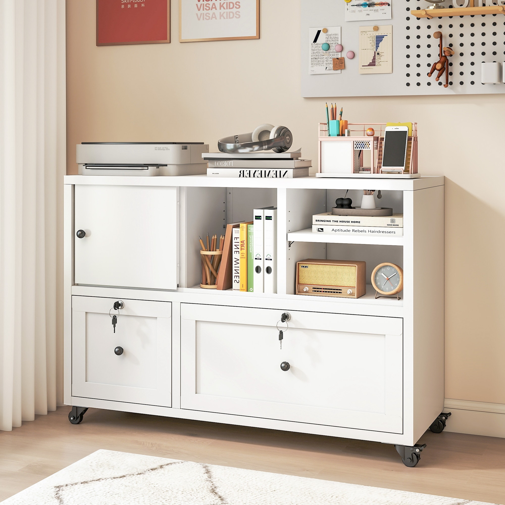 28"H Metal Filing Cabinet with Lock-2-Drawer File Cabinet,Rolling Lateral Storage with Anti-Tip Kit,Full-Extension Quiet Slides