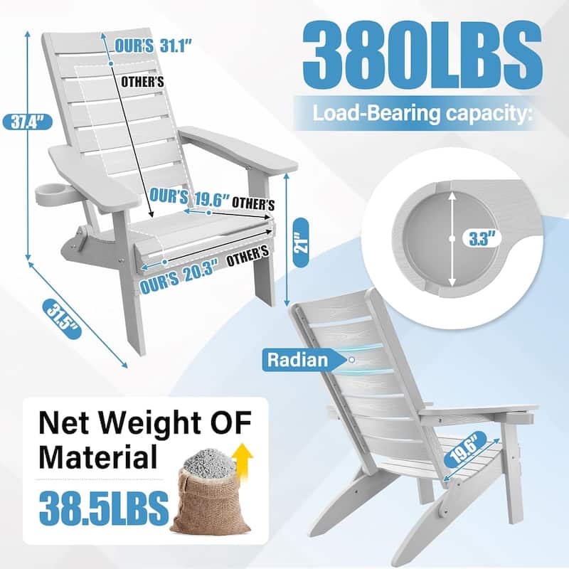 WINSOON HIPS Folding Adirondack Chairs with Arc Back & Cup Holder Set Of 2