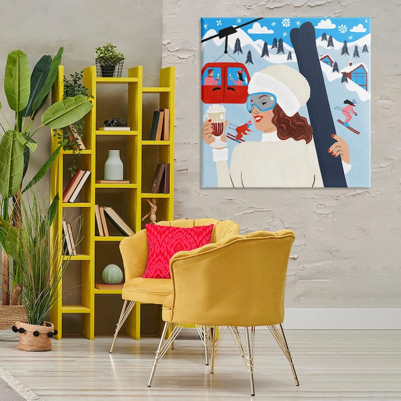 Stupell Sipping Cocoa on Ski Lift Canvas Wall Art Design By Carrie Cantwell