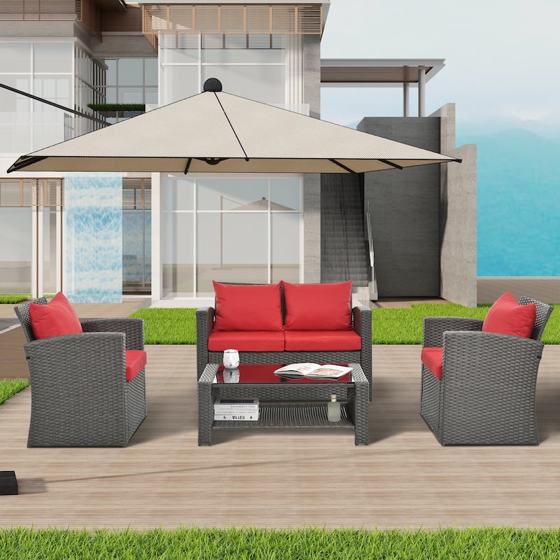 Dark Grey Patio Furniture Set (4 PCS) - Red