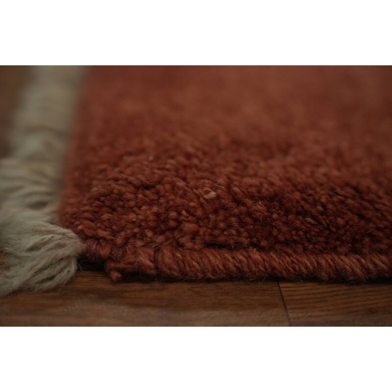 Hand Knotted Oriental 100% Wool Carpet Modern Contemporary Oranges & Rust Gabbeh Runner Rug - 9' 11'' X 2' 11''