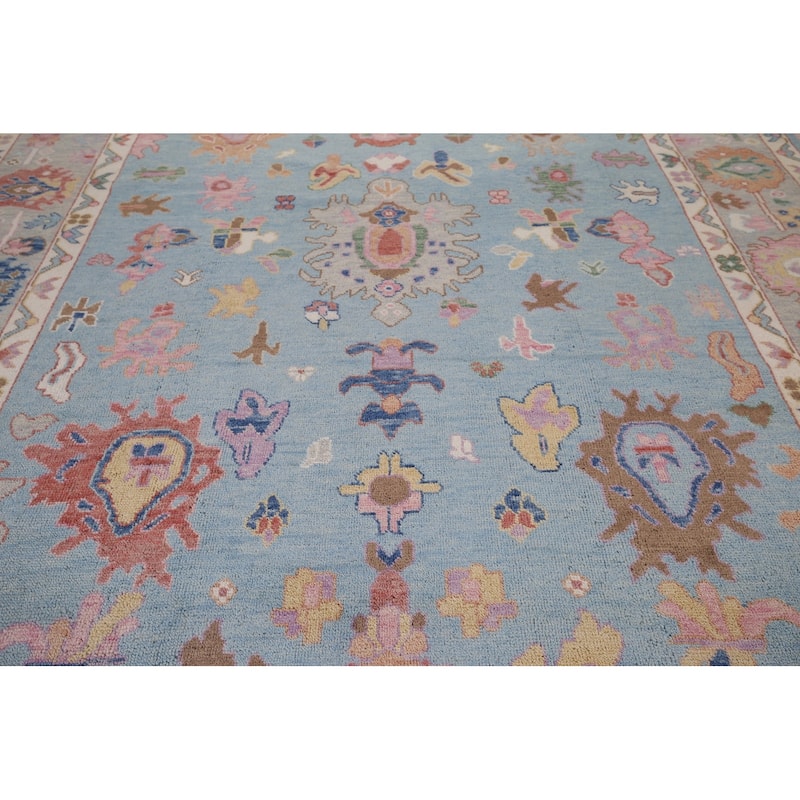 Light Blue Oushak Oriental Area Rug Handmade Wool Carpet - 8'10" x 11'8"