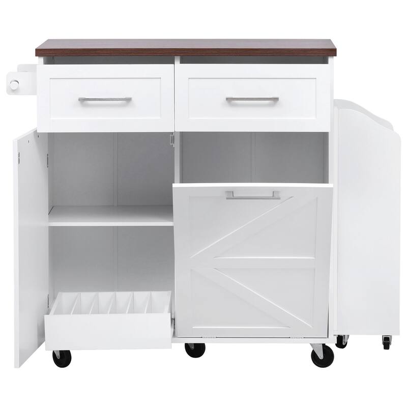 47.2'' Farmhouse Kitchen Island with Drop Leaf, Removable Side Racks, Towel Rack and 2 Drawers - 47.2'' x 27.2'' x 39.2''