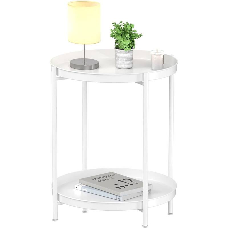 2 Tier White End Table,Metal Side Table Waterproof Coffee Side Tables - 8' x 10'