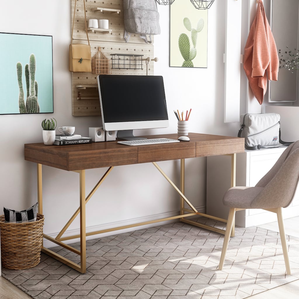 Vaiz Modern 60-inch Metal 3-Drawer Computer Desk with Drawers by Furniture of America