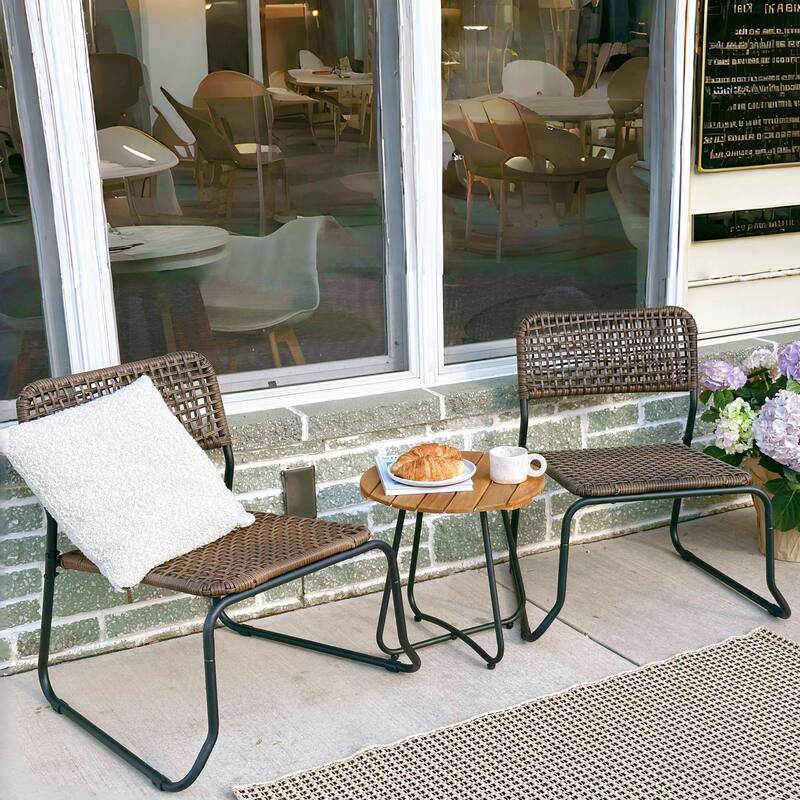 3-Piece Outdoor Wicker Bistro Set Rattan Furniture set with Stackable Chairs and Side Table