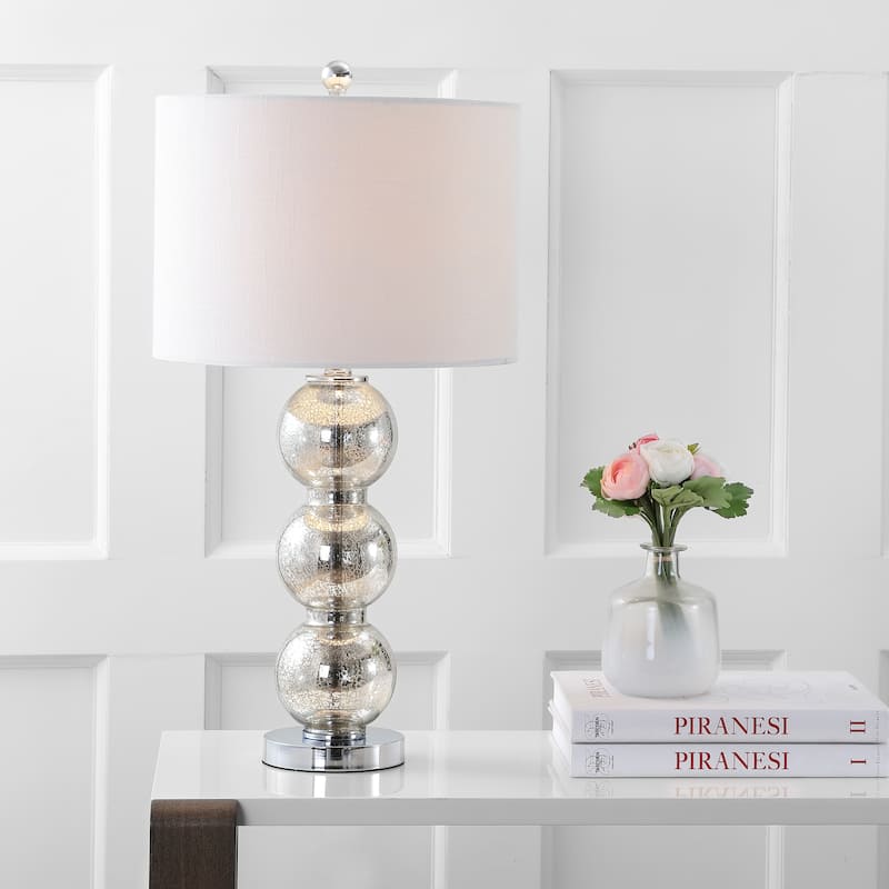 Ella 27" Glass Triple-Sphere LED Table Lamp, Mercury Silver/Chrome (Set of 2) by JONATHAN Y