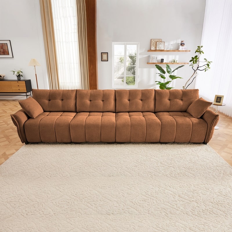 141.7" Chenille 4 Seater Upholstered Sofa - Burnt Orange