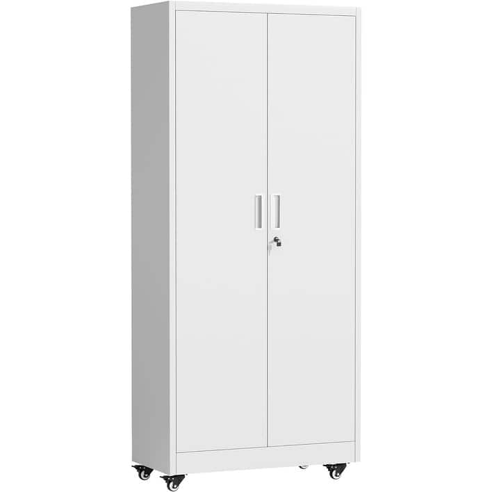 73" Rolling Garage Storage Cabinet with Locking Doors and Adjustable Shelves for Garage, Home Office, School