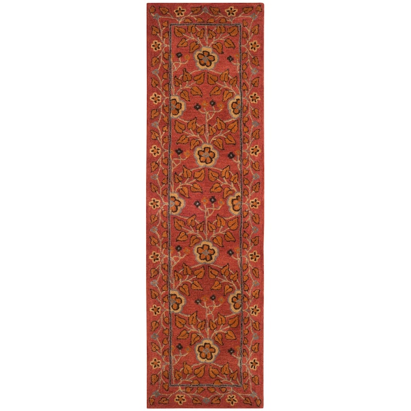 SAFAVIEH Handmade Heritage Quatrefoil Traditional Oriental Wool Rug - 2'3" x 12' Runner - Red/Multi
