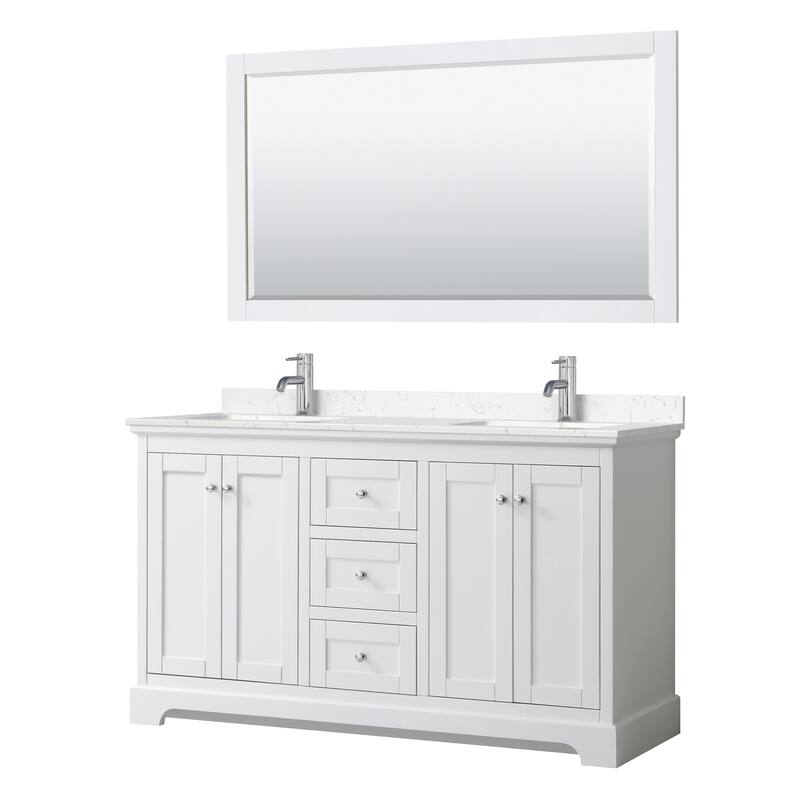 Wyndham Collection Avery 60" Free Standing Double Basin Vanity Set - White / Carrara Cultured Marble Top / Polished